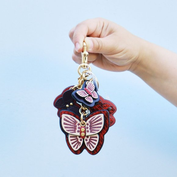 NWT Coach Butterfly Cluster Keychain Bag Charm PINK MULTI - Picture 4 of 8